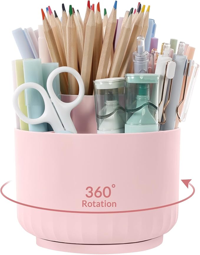 SKYDUE Makeup Organizer, Rotating Pencil Pen Holder for Desk, Dual-Purpose Desk Organizer for Cosmetics & Pens, Makeup Brush Holder with 5 Slots, Pencil Cup for Office, Home by SKYDUE