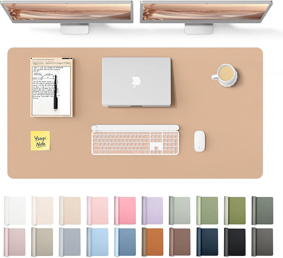 YSAGi Leather Desk Protector, Office Mat, Large Mouse Mat, Non-Slip PU Leather Blotter, Laptop Desk Mat, Waterproof Writing Pad for Office and Home (Latte, 47.2" x 23.21") by YSAGi