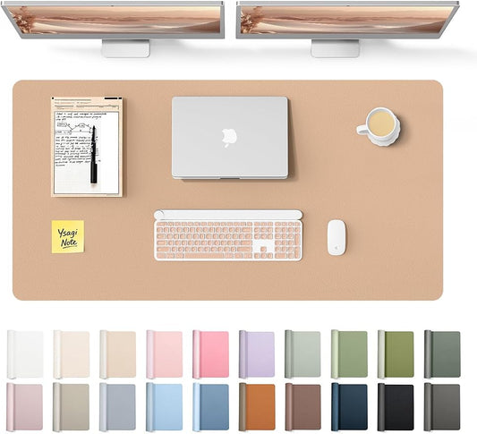 YSAGi Leather Desk Protector, Office Mat, Large Mouse Mat, Non-Slip PU Leather Blotter, Laptop Desk Mat, Waterproof Writing Pad for Office and Home (Latte, 47.2" x 23.21") by YSAGi