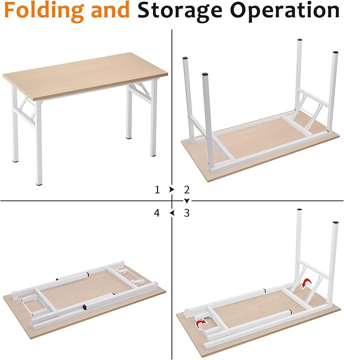 Need Office Computer Desk 47.2x23.6 in Sturdy Folding Laptop Table Pink Oak | White Frame Writing Gaming Work Table/Foldable Home Office Desk/Sewing Table, No Assembly Required - Image 7