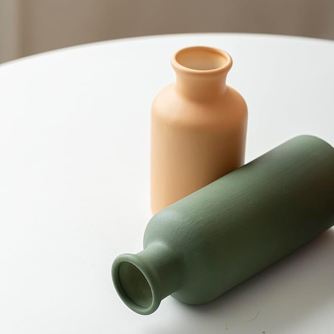 Modern Ceramic Vase Set of 3, Neutral Colors, Decorative Bottles for Home, Farmhouse Rustic Decor, Housewarming Gifts, Wedding Gifts, Bridal Shower Gifts, Birthday Gifts for Women (Green Mix) - Image 6