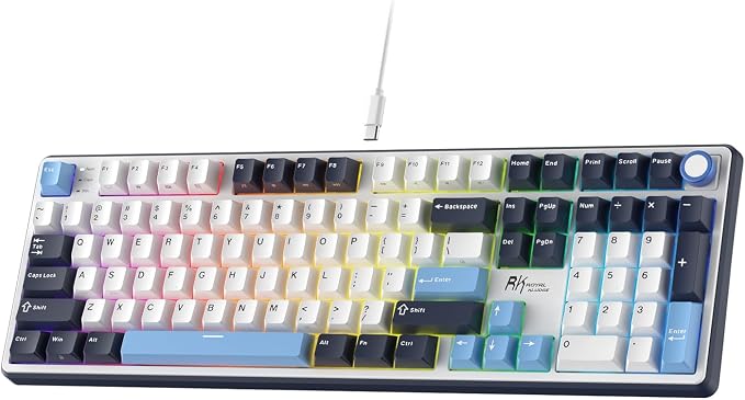 RK ROYAL KLUDGE X104 Wired Full Size Mechanical Gaming Keyboard, Metal Knob | Creamy Keyboard with Number Pad,104 Keys RGB Computer Keyboard Hot Swappable Linear Switch, Online Software for Wins/Mac by RKROYALKLUDGE