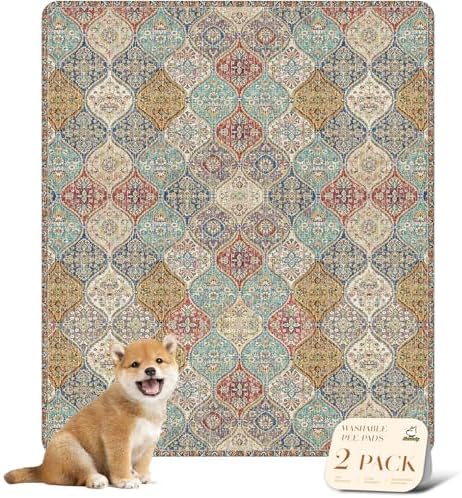nunubaby Washable Pee Pads for Dogs, Stylish, Non-Slip and Leak-Proof Pee Pads. Reusable Potty Pads for Dogs for Crates and Floors.(Cream/Multi, 31" x36" ) by Nunubaby