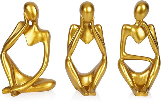 Sandstone Resin Thinker Style Abstract Sculpture Statue Collectible Figurines Home Office Bookshelf Desktop Decor (Small Gold, 3pcs) by Ozzptuu