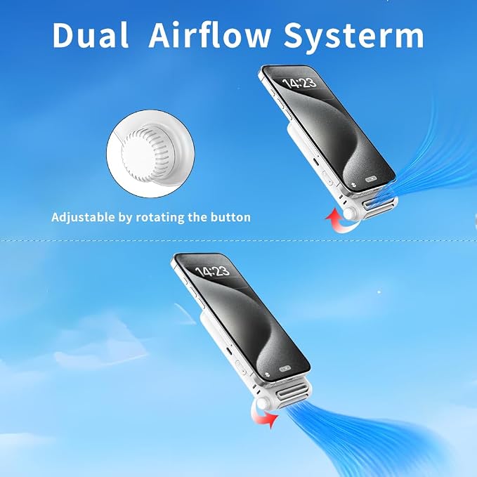 Magnetic Phone Fan 3-in-1 Hands-Free Neck/Waist/Handheld, 80g Lightweight 3 Speeds Portable Fan with Universal Metal Plate, Cooling for Travel Gym Office All Phones - Image 6