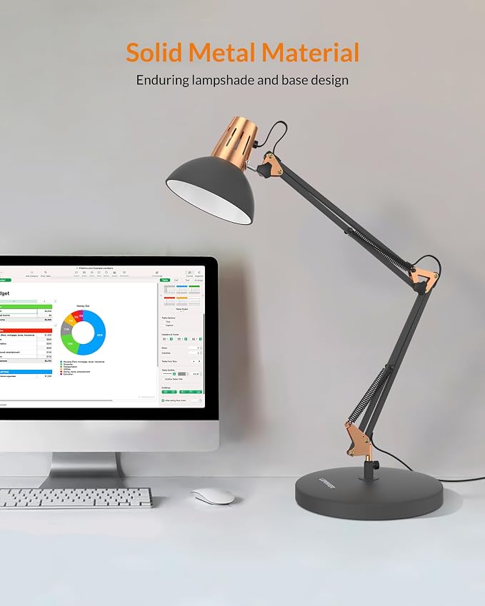 LEPOWER Metal Adjustable Desk Lamp with Clamp, Swing Arm for Home Office | Gooseneck, Architect Style, Eye-Caring Table Lamp, On/Off Switch, E26 Base, Reading for Dorm, Bedroom, Study, Back to School - Image 3