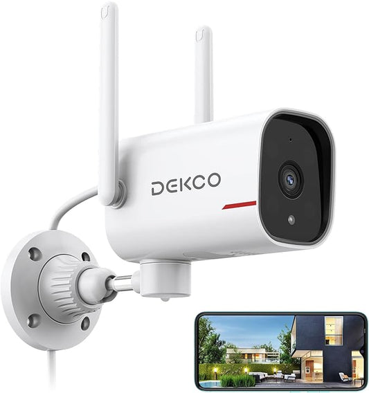 DEKCO WiFi Camera 2K Pan Rotating 180° Wired Outdoor Security Cameras with Color Night Vision, Support 24/7 Recording, 2.4GHz WiFi, AI Human Auto Tracking, Work with Alexa/Google Assistant (1 Pack) by DEKCO_LIFE