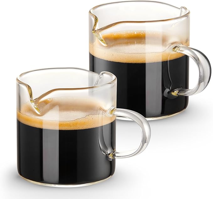 Qipecedm Espresso Cups Set of 2, 4 OZ Double Spouts Cups, Shot Glasses, Milk Cup with Handle, Clear Glass, Espresso Accessories for Machine, Small by Qipecedm