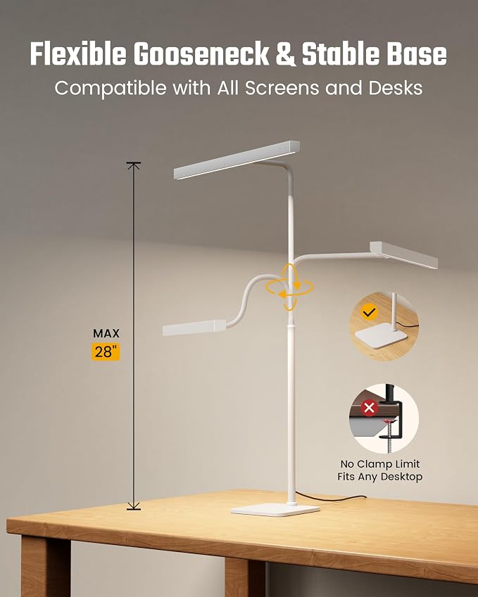 SUPERDANNY LED Desk Lamp for Home Office, Eye-Caring Desk Light with Base, 12W Touch Control 3 Colors Dimmable Brightness, Gooseneck Architect Lamp for Computer Monitor Reading Workbench, White - Image 6