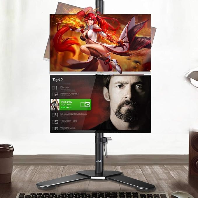 Suptek Dual LED LCD Monitor Stand up Free-Standing Desk Mount for 2 / Two Screens up to 32 inch Extra Tall 31.5 inch Pole Heavy Duty Fully Adjustable Stand Vertical Array (ML6802) - Image 6