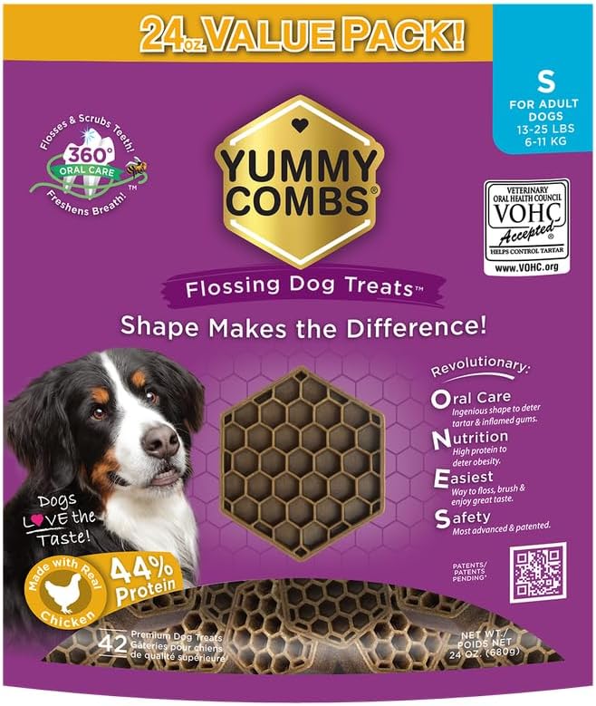 Yummy Combs Dog Dental Treats – Vet VOHC Approved – Delicious Chicken Protein – Removes Tartar with Cleaning Comb Shape – Dental Dog Treats for Small Dogs (24oz, 42 Count) by YummyCombsDogDentalTreats