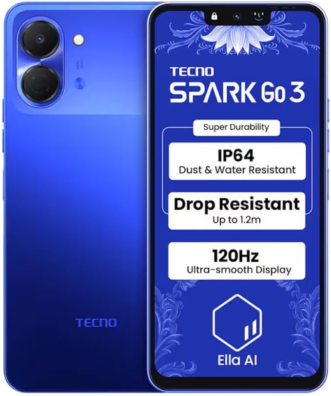 Tecno Spark 3 GO Ai 4G LTE (128GB + 4GB) (Compatible with Tmobile Mint Tello Boost Mobile and Worldwide) Dual SIM 6.74" 13MP Camera Model KN3 (Galaxy Blue) by TECNO