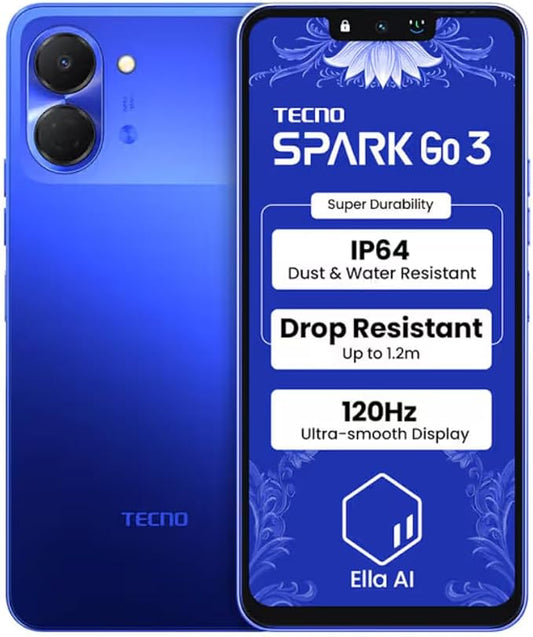 Tecno Spark 3 GO Ai 4G LTE (128GB + 4GB) (Compatible with Tmobile Mint Tello Boost Mobile and Worldwide) Dual SIM 6.74" 13MP Camera Model KN3 (Galaxy Blue) by TECNO