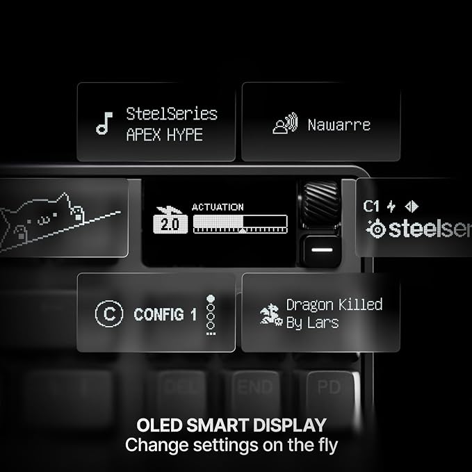 SteelSeries Apex Pro TKL Gen 3 Gaming Keyboard - OmniPoint 3.0 Analog Magnetic Switches, Quickset Auto-Presets (Rapid Trigger, Rapid Tap/SOCD, Protection Mode), OLED, RGB, PBT Keycaps, 2.4G+BT, Black - Image 4