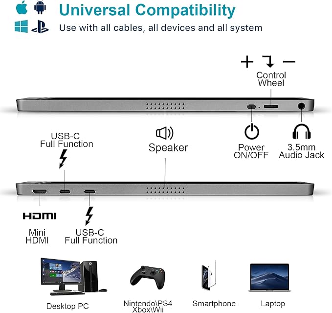 KYY Portable Monitor 15.6" 1080P Computer Monitor Screen Extender w/Cover | Portable Monitor for Laptop 1080P FHD IPS with USB-C and HDMI, Laptop Screen Extender for Travel HDR Gaming Monitor w/Speaker - Image 5