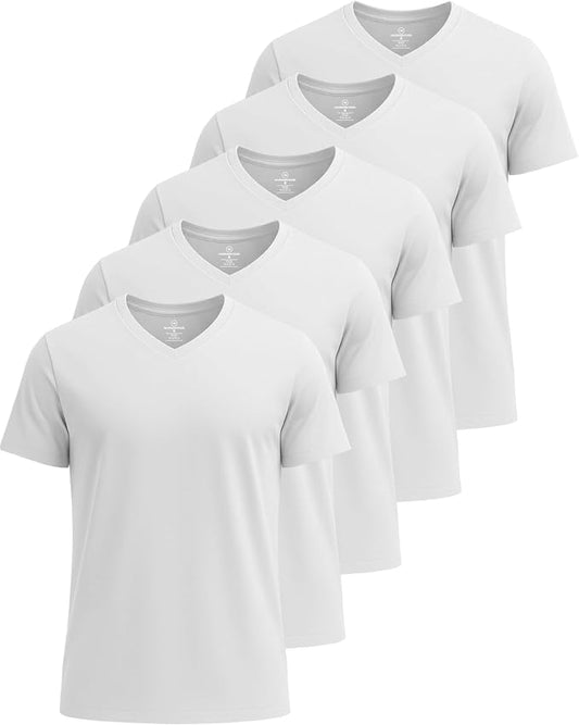 5 Pack Men's Dry Fit V Neck Gym Workout T Shirts Athletic Moisture Wicking | Cooling, Quick Dry, Breathable, Short Sleeve, Exercise, Cycling, Sports, Outdoor, Fitness, Golf, Crossfit, Hiking, Tennis by RealEssentials