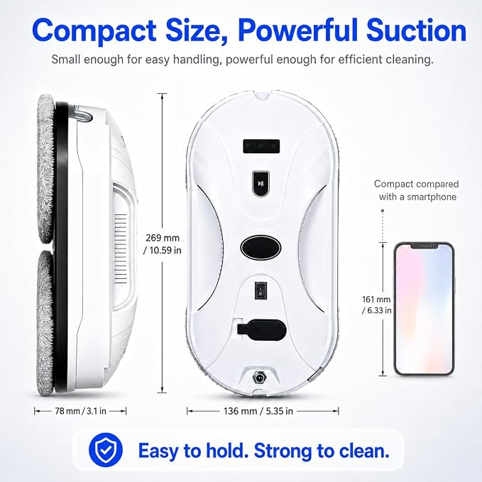 Robotic Window Cleaner with 3-Layer Safety, Smart Z/N Path Navigation, 2800Pa Strong Suction & UPS Anti-Drop, Perfect for High-Rise Windows, Glass Doors, Shower Glass, Gift for Parents - Image 4