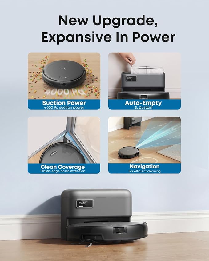 eufy C10 Robot Vacuum Self Emptying, 8 Weeks Hands Free, 2.85-Inch Slim | Advanced Smart Mapping with LiDAR Navigation, Powerful Suction, Edge Expansion Brush for Pet Hair, Carpet Detection - Image 3
