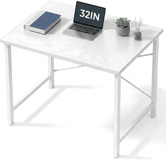 Sweetcrispy 32-Inch Small Computer Desk for Bedroom, Light White | Gaming Writing Work and Study Desk for Home Office, Sturdy Metal Frame and Compact Modern Design with X-Shaped by Sweetcrispy