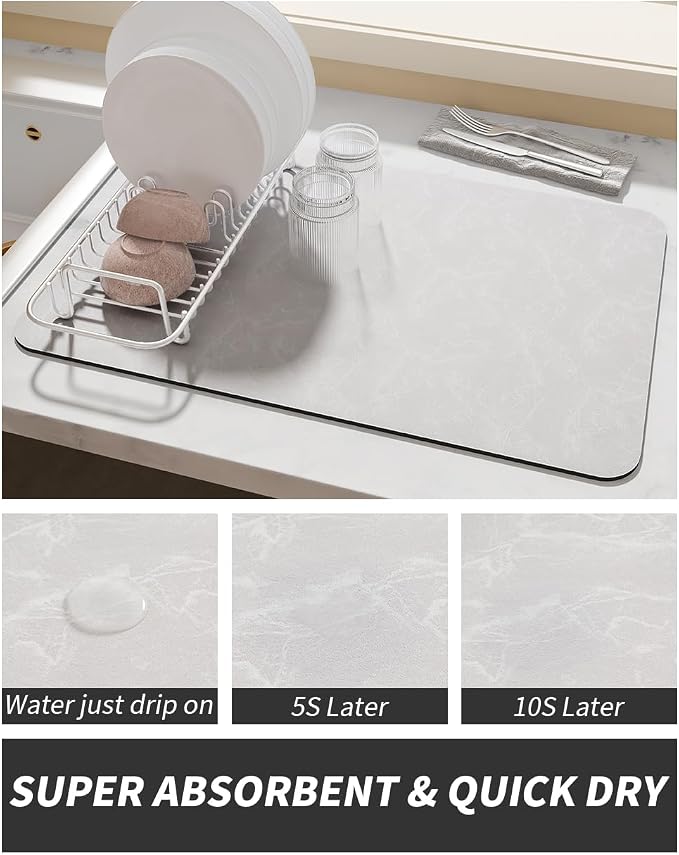AMOAMI Coffee Mat - Hide Stain, Rubber Backed, Absorbent Dish Drying Mat for Kitchen Counter - Fits Under Coffee Maker & Machine, Dish Rack - Image 3