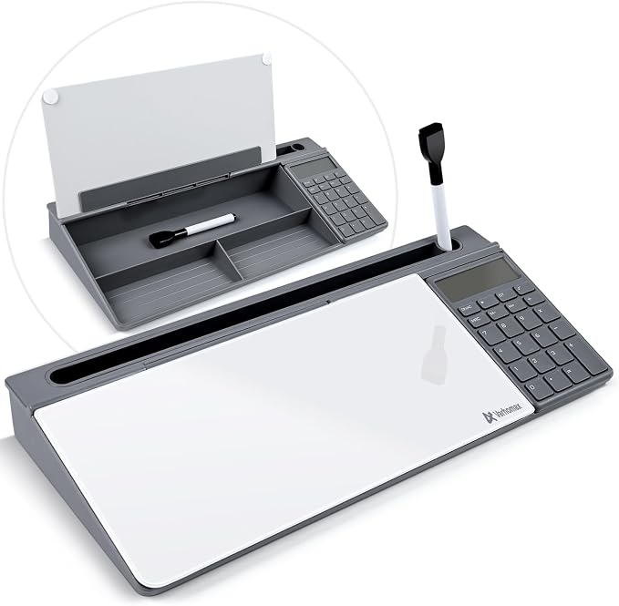Varhomax Glass Desk Whiteboard with Calculator, Desktop Dry Erase White Board with Storage, to Do List Memo Notepad for Home and Office by Varhomax