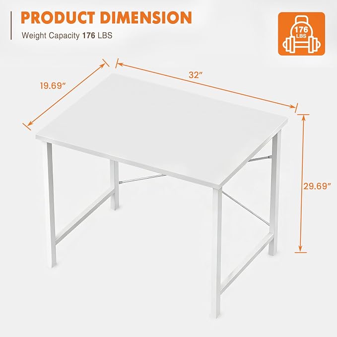 Sweetcrispy 32-Inch Small Computer Desk for Bedroom, Light White | Gaming Writing Work and Study Desk for Home Office, Sturdy Metal Frame and Compact Modern Design with X-Shaped - Image 3