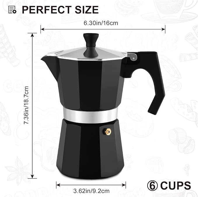 wedrink Stovetop Espresso Maker Aluminum Moka Pot 6 Cups Cuban Coffee Maker Stovetop Coffee Maker Moka Italian Espresso - Image 2