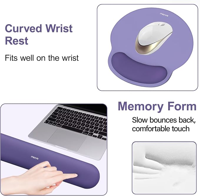 MOSISO Wrist Rest Support for Mouse Pad&Keyboard Set, Imperial Purple | Circle Curved Ergonomic Mousepad Non-Slip Base Home/Office Pain Relief&Easy Typing Pad with Soft Cloth&Silicone Lining - Image 4