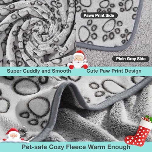 Stuffed Premium Soft Dog Blanket, with Flannel Grey Cute Paw Print, 43 * 66 inches Medium Large Size, Self Warming Cat Blanket Puppy Supplies Dog Products Stuff Essentials - Image 5