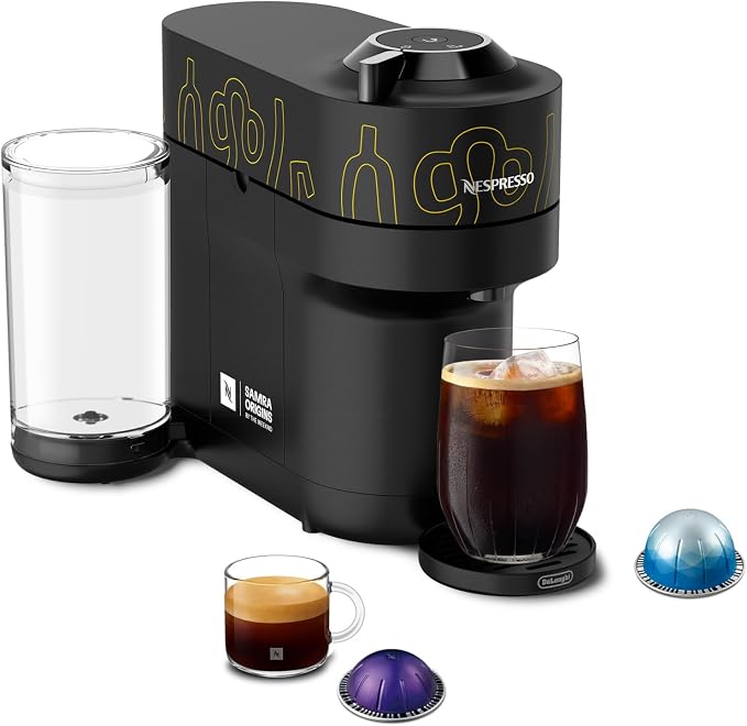 Nespresso Samra Origins Vertuo Pop+ Coffee & Espresso Maker by De'Longhi | Samra Origins by The Weeknd coffee machine in buna yellow, with one-touch, 25 fl. oz. side tank and 30 second heat-up. by Unknown