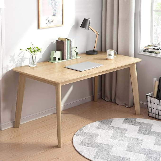 IOTXY Simple Wooden Writing Desk - Modern Minimalist Style PC Laptop Computer Workbench with Solid Wood Legs, 47" W Home Office Work Table for TV Stand Music Video Live Broadcast Workstation, Oak by IOTXY