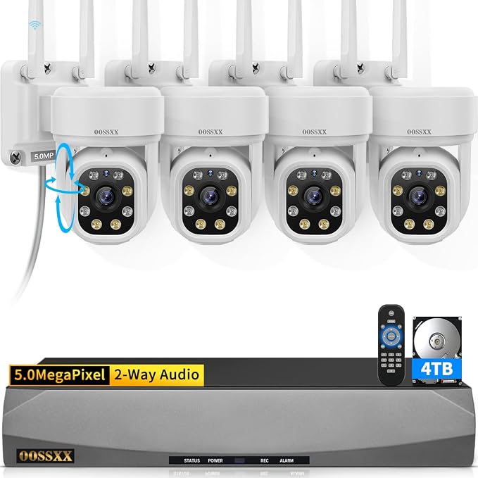 (2026 Update 120 Day Storage) 5MP PT Wireless Security Camera System with AI Human Tracking, Dual-Band 2.4G&5G WiFi, 130° Wide Angle, 2-Way Audio, No Monthly Fee, Outdoor Home Security Kit by OOSSXX