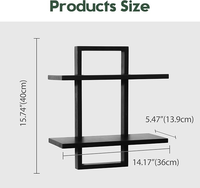 PHOENANCEE Floating Shelves for Wall,Display Hanging Shelf Set of 2,Modern Decorative Plants Shelves,Wood Home Decor Storage Chic for Living Room Bedroom Bathroom Office,Oak Frame,2-Tier Black - Image 3
