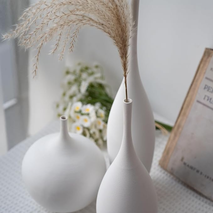 Relexome White Ceramic Vase Modern Boho Wabi-Sabi Flower Vase Set of 3 Decorative Aesthetic Vases for Centerpieces Pampas Matte Minimalist Vases for Living Room Table Shelf Home Decor Gift - Image 9