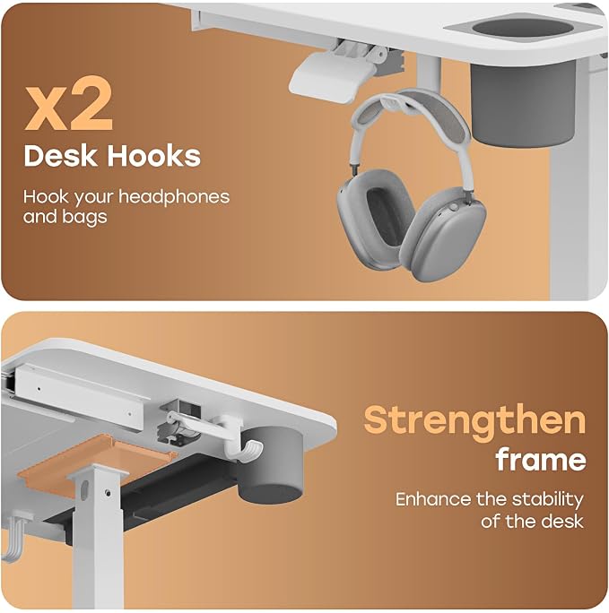 Small Mobile Standing Desk with Drawer, 23.6" x 19.7" Top | Height Adjustable Rolling Teacher Desk with Cup Holder and Hooks, Portable Workstation on Wheels for Classroom & Study, White - Image 8