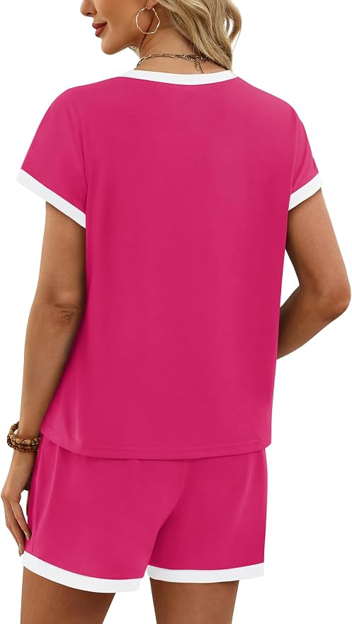 WIHOLL Two Piece Sets for Women Summer Lounge Short Sets Cap Sleeve Crew Neck Sweatsuit with Pocket XS-2XL - Image 5