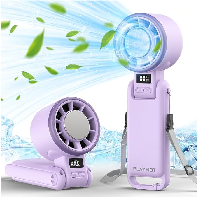PlayHot Portable Handheld Turbo Fan with Ice Cooling, Rechargeable Personal Fan, Up tp 12Hrs Cooling, 5 Speed 25550RPM Powerful Portable Fan for Travel, Outdoor, Camping, Hiking (Purple) by PlayHot-CoolSummer