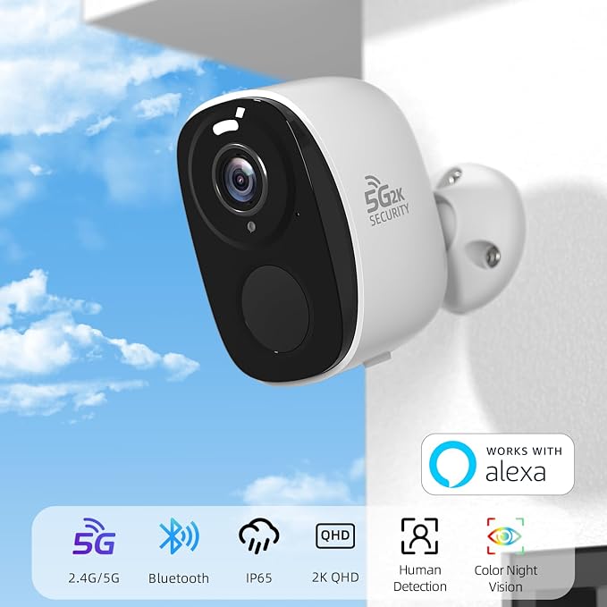 2K Security Camera Wireless Outdoor, 5GHz/2.4GHz WiFi Camera for Home Security Battery Powered, AI Motion Detection, Color Night Vision, 2-Way Talk,Siren,Spotlight,IP65,Works w/Alexa,Cloud/SD - Image 2