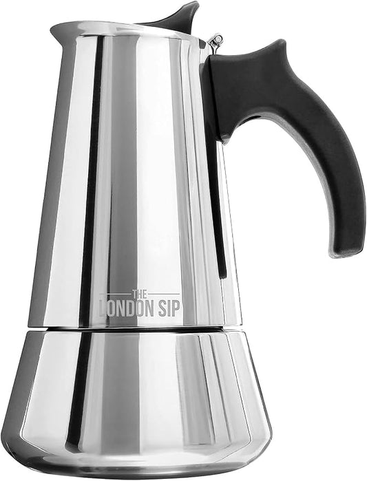 London Sip Stainless Steel Stovetop Espresso Maker Moka Pot Italian Coffee Percolator, Silver, 10 Espresso Cups by TheLondonSip