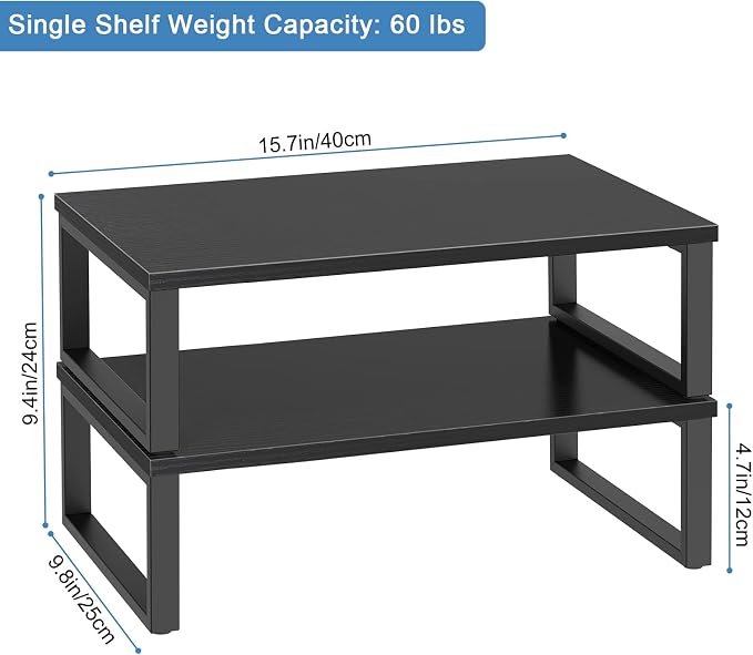 Monitor Riser 2 pack Monitor Stand for Desk Wood, Black | Laptop Stand Riser Wood, Computer Stand for Desk Shelf, for Office Laptop, Desktop Organizers, Easy Installation - Image 2