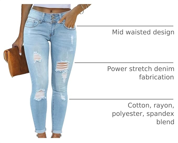 KUNMI Women's Skinny Ripped Trendy Jeans Distressed Stretchy Denim Pants - Image 4