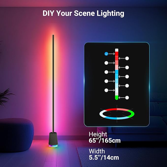 NEEWER NF06 RGB IC CW Smart Floor Lamp, 1500lm LED Standing Corner Light, APP/AI Design/Music Sync, 16 Million Color Ambient Lighting Compatible with Google and Alexa, Living Room Bedroom Home Decor - Image 8