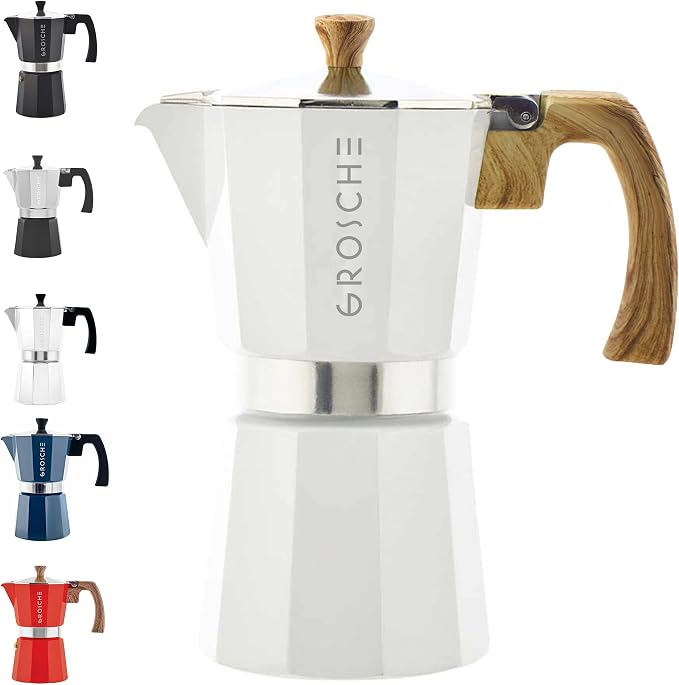 GROSCHE Milano Stovetop Espresso Maker Moka Pot 9 espresso Cup 15.2oz White | Cuban Coffee Maker And Italian Moka Pot For Stovetop Espresso; For Gas, Electric, And Propane Stoves With A Soft-Touch Handle by GROSCHE