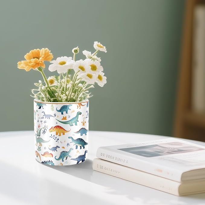 Pen Holder, Pencil Cup for Desk, Cute Makeup Brush Holder, Durable Ceramic Organizer Decor for Room, Office, Classroom, Cute Dinosaur Pattern - Image 6