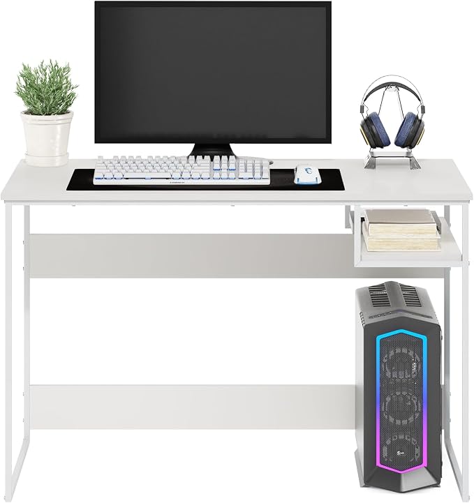 Furinno Moretti Desk, 45" Wide Metal Frame Gaming Desk with Open Shelf, Computer Desk, Writing Desk, Office Desk for Home Office, Study Room, Dorm, Bedroom, Solid White - Image 4