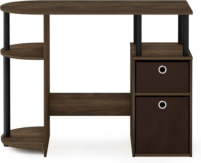 Furinno JAYA Desk, 38.4" Wide Gaming Desk with Bin Drawers, Computer Desk with Side Shelf, Office Desk for Study, Home Office, Bedroom, Dorm, Study Room, Columbia Walnut - Image 6