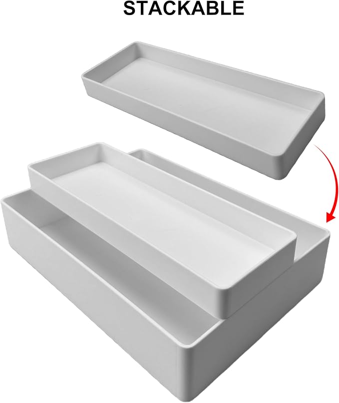 Amazon Basics Rectangular Plastic Desk Organizer, Half Accessory Tray for Office Supplies and Workspace Organization, 9.4" x 3.3" x 1", White (Pack of 2) - Image 3