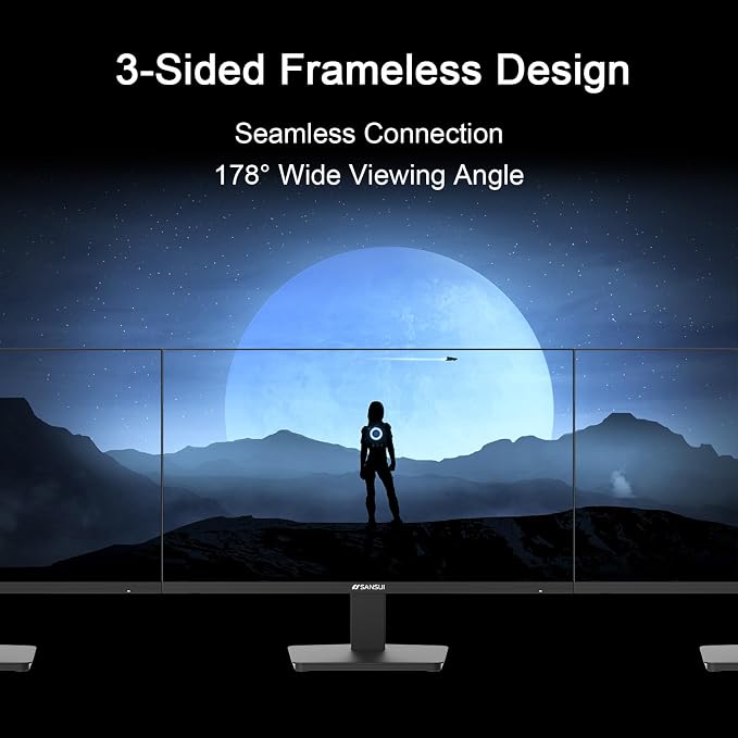 SANSUI 27 Inch Monitor,120Hz Computer Monitor Full HD 1920 x 1080P with HDMI DP Ports, 4000：1 Contrast, 110% sRGB, Eye Care, Frameless, 100 x 100mm VESA Mountable, for Work, Business, Gaming - Image 7