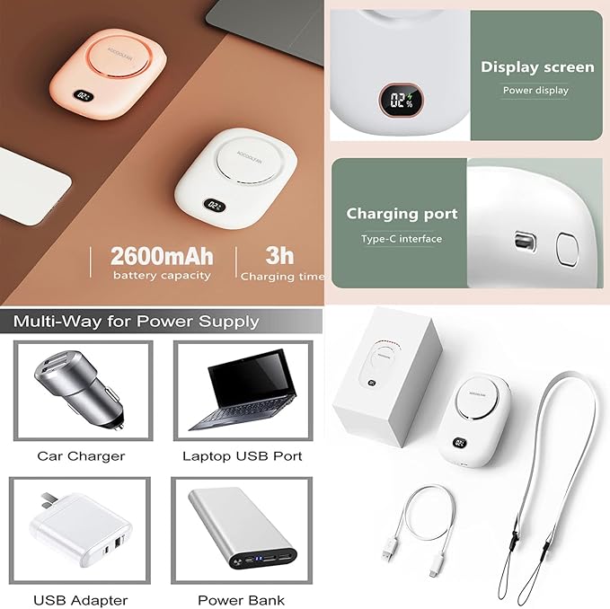 AOCOOLFAN Portable Neck Fan, Mini Small Personal Handheld Fan USB Rechargeable 3 Speed for Girls Boys Woman Eyelash Travel Home Office Outdoor (White) - Image 5