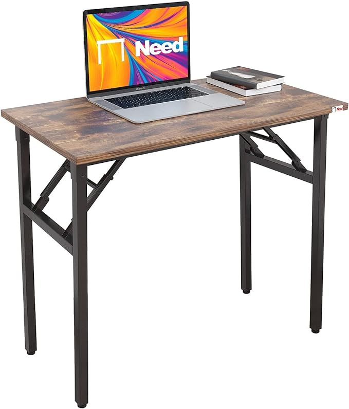 Need Small Computer Desk 31.5 Inch Folding Home Office Table Retro | Black Frame Writing Gaming Work Table/Sturdy Foldable Study Table for Small Space/Dormitory, No Assembly Required by Need